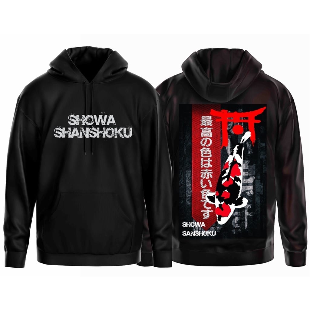 JAKET HOODIE IKAN KOI SHOWA SHANSOKU BAHAN FLECE PURING TOPI FLECETERSEDIA UKURANANAKSMLXLXXLXXXLREALBIGE SIZE PRIA DAN WANITA NYAMAN DI PAKE 2cm