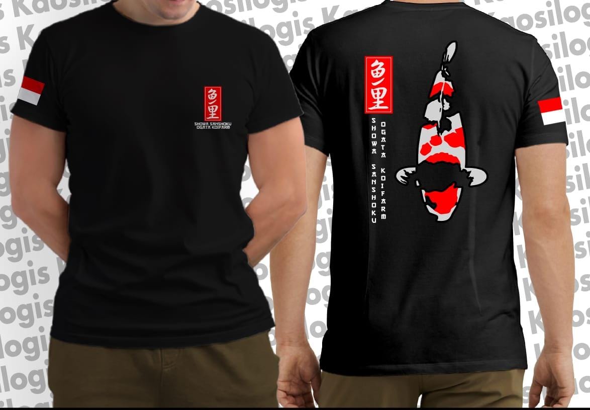 KAOS IKAN KOI SHOWA WARNA HITAM BAHAN COTTON NYAMAN DI PAKEADEMTERSEDIA UKURAN SMLXLXXL 20cm