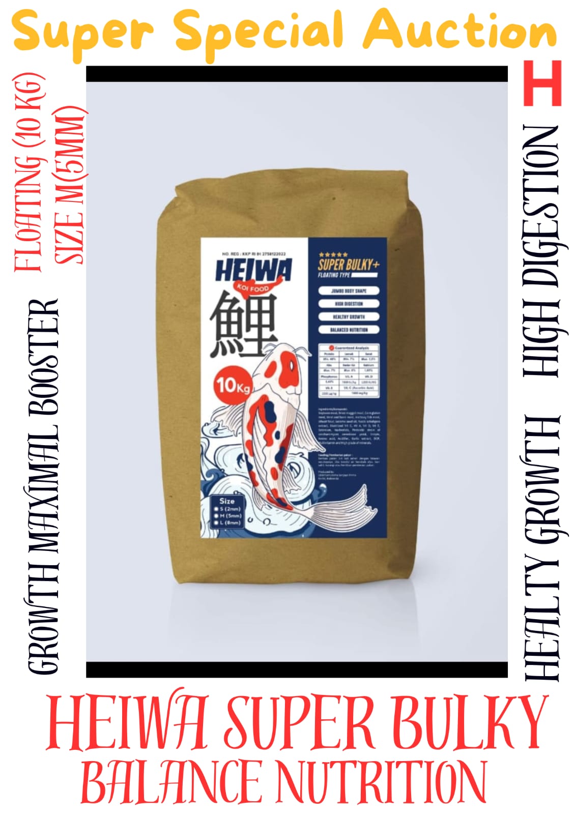 PAKAN KOI HEIWA SUPERBULKY GROWTH BOOSTER KEMASAN 10KG SIZE M 3cm