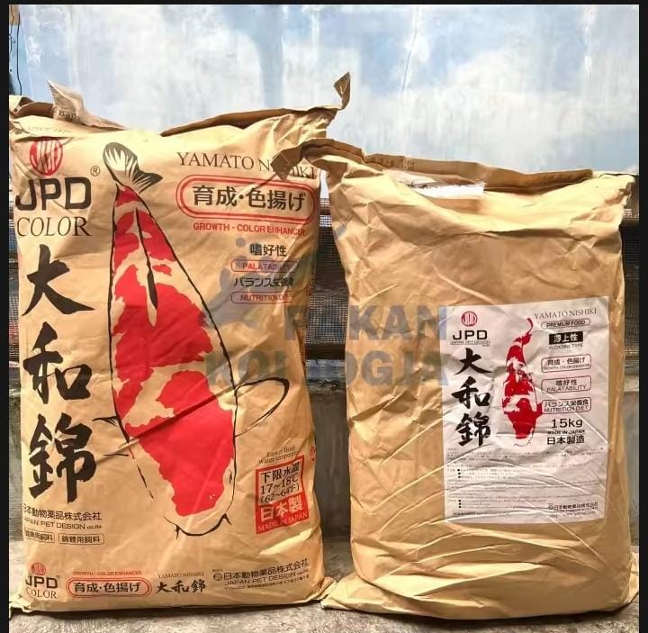 PAKAN KOI TERBARU IMPORT MADE IN JAPAN ORIGINAL ADA 2 KEMASAN TERBARU JPD COLOR GROWHT BERAT 15KG ISTIMEWA SIZE M 1cm