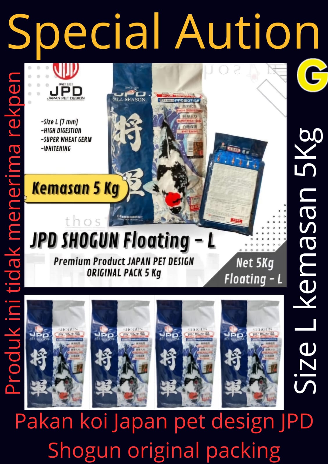 PAKAN KOI JPD SHOGUN ORIGINAL PACKING SIZE L KEMASAN 5KG 3cm