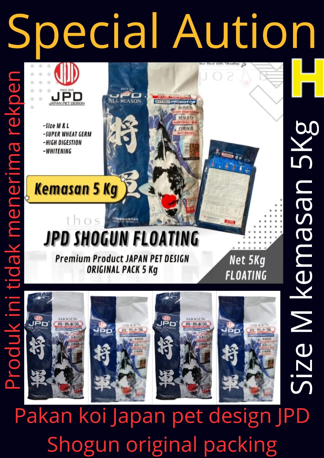 PAKAN KOI JPD SHOGUN ORIGINAL PACKING SIZE L KEMASAN 5KG 5cm