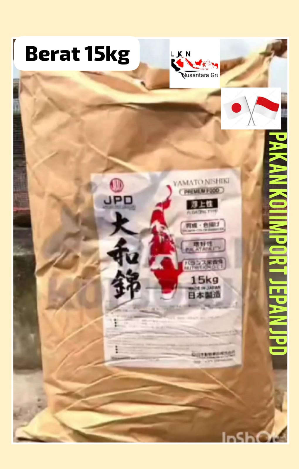 PAKAN KOI ORIGINAL JPD YAMATO COLOR DAN GROWTH MADE IN JAPAN BERAT 15KG SIZE M 2cm