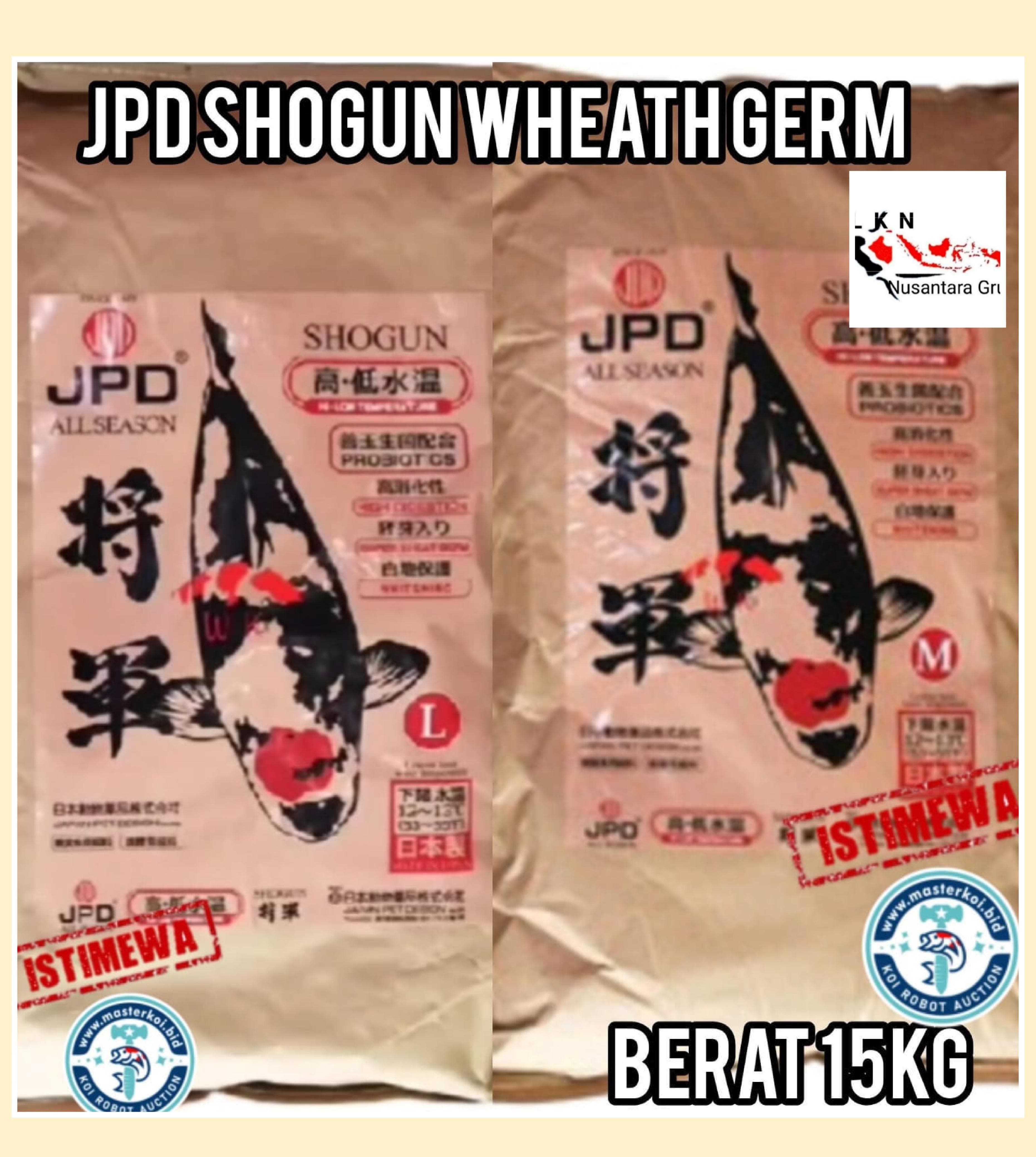 JPD SHOGUN WHEAT GERM MADE IN JAPAN PAKAN KOI KESUKAAN PARA SULTAN BERAT 15 KG TERSEDIA UKURAN ML 5cm
